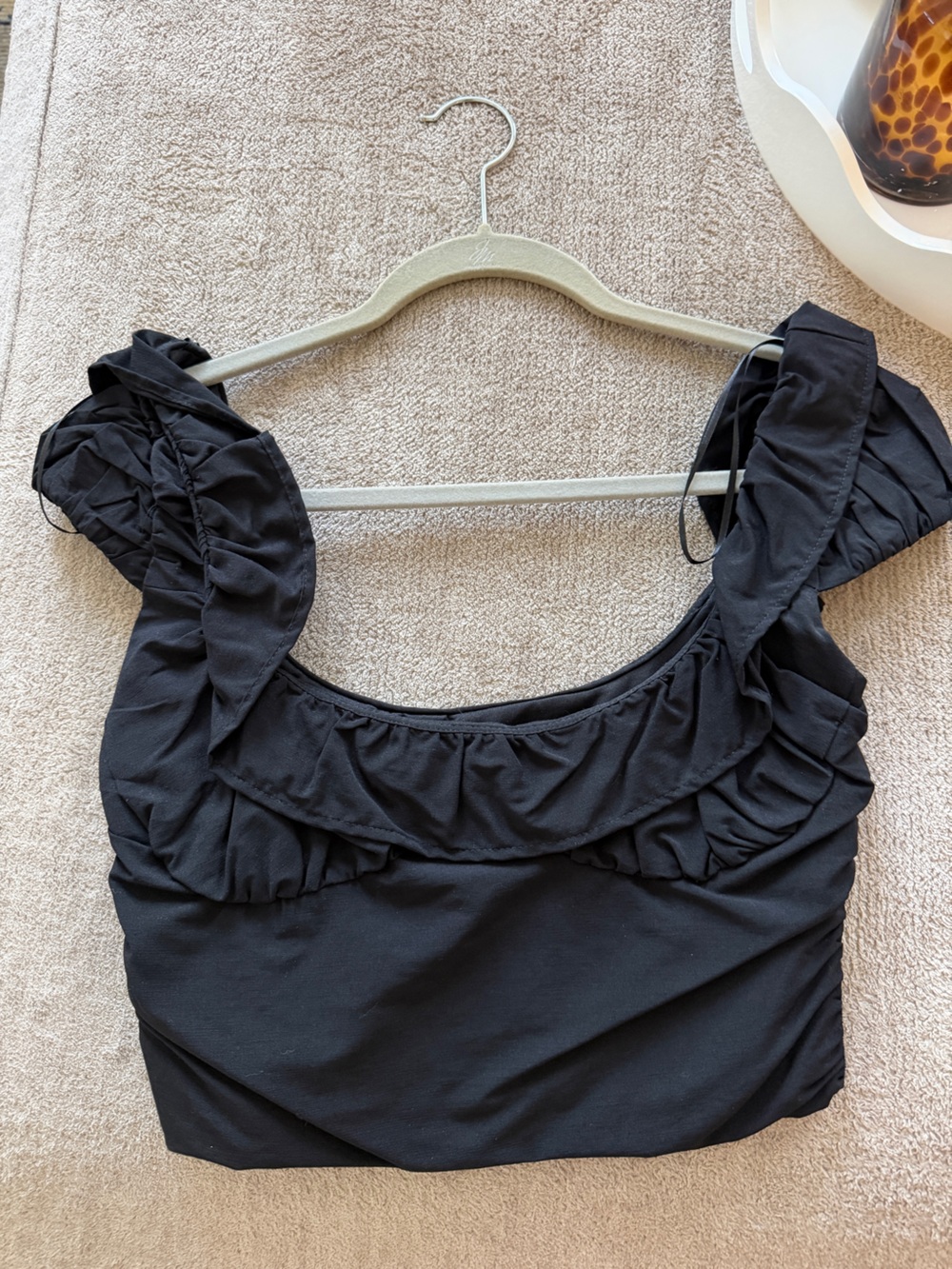 Zara Black Scoop Neck Ruffle Detail Tank